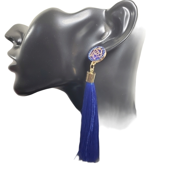 Fashion Jewelry Blue Gold Dangle Tassel Earrings - Picture 3 of 7